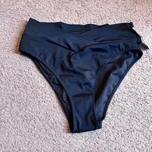 PINK by VS high waisted crossover black bathing suit bikini bottom Sz Large NWT